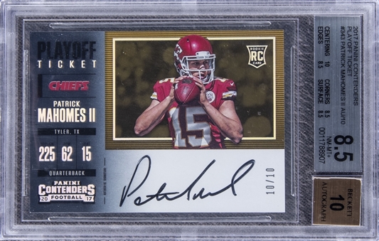 2017 Panini Contenders Playoff Ticket #343 Patrick Mahomes II Signed Rookie Card (#10/10) - BGS NM-MT+ 8.5/BGS 10